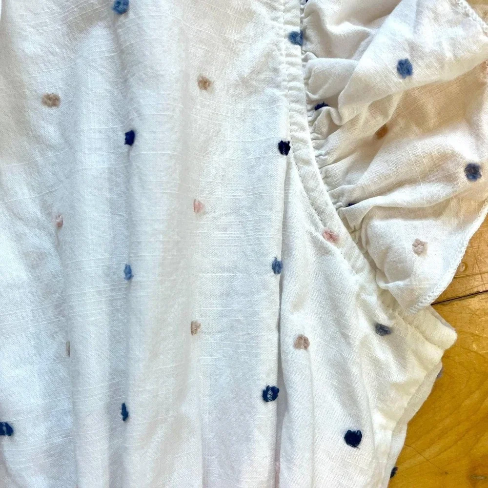 Self‎ Contrast Anthropologie White Polka Dot Mini Dress Large Summer Cottagecore